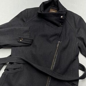 Cole Haan Asymmetrical Zip Wool Blend Belted Coat Women's XL Charcoal Gray